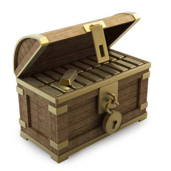 Деревянный ящик с золотом — стоковое фото