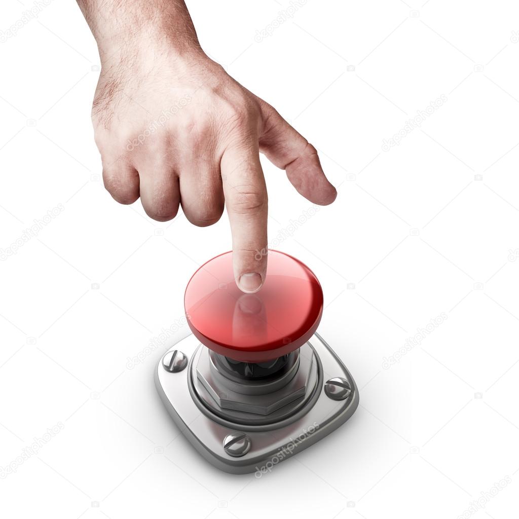 Hand Druk Op De Rode Knop Stockfoto Addricky 20349737