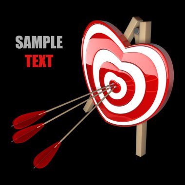 Kırmızı kalp hedef amacı ile okları.
