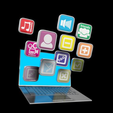 renk uygulama simgeleri ile dizüstü bilgisayar