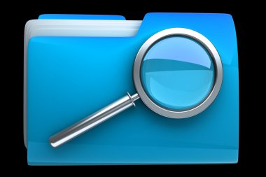 Arama sembolü olan mavi belge klasörü