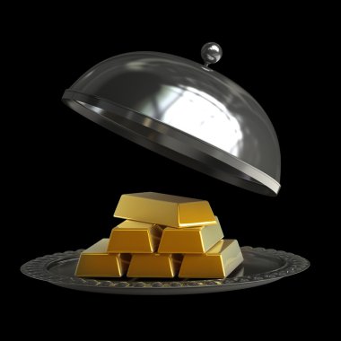 boş metal gümüş tabağı ile altın Bar açmak