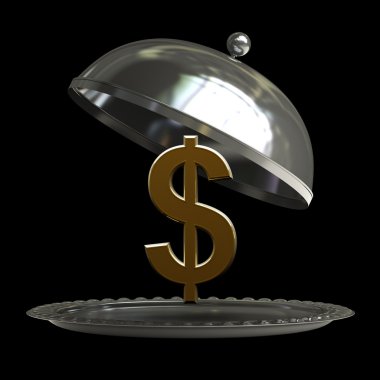 Gümüş plakalı metal veya cloche bizimle dolar simgesi açmak