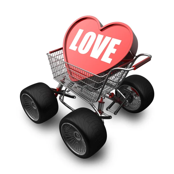 Láska vozík s velkým autem kolem — Stock fotografie