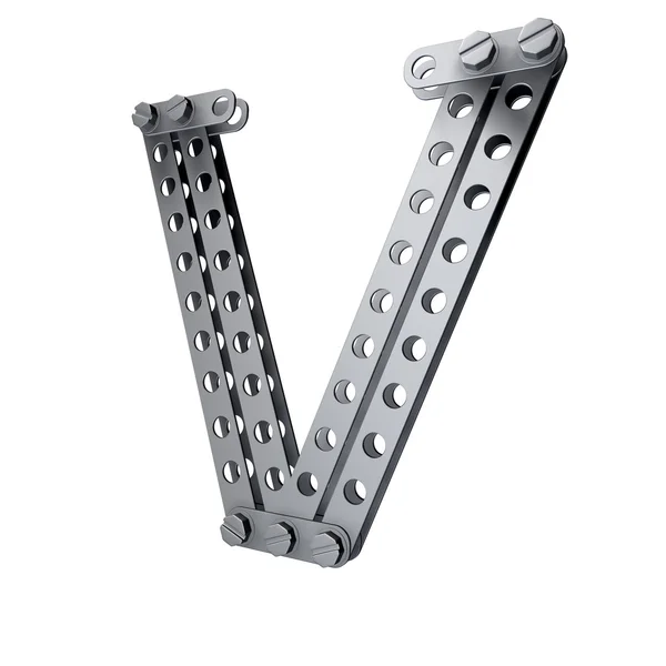 Metallic letter (V) with rivets and screws — Stock Photo, Image