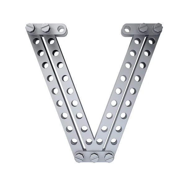 Metallic letter (V) with rivets and screws — Stock Photo, Image