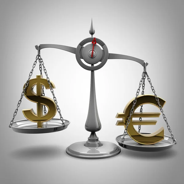 Para birimlerini euro vs sembollerle bize dolar ölçek — Stok fotoğraf
