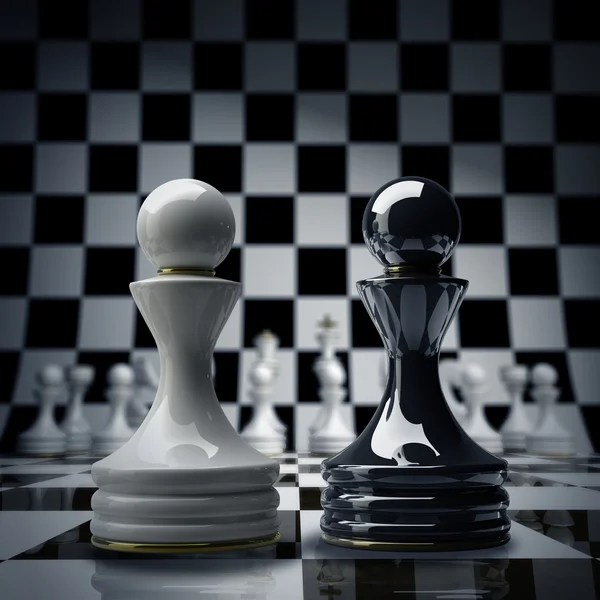 Černá vs wihte šachový pěšec — Stock fotografie