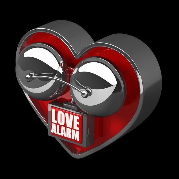 Concept. LOVE alarm Red alarm bell heart shape. — Stock Photo, Image