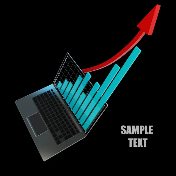 Laptop showing a spreadsheet 3d — Stock Photo, Image