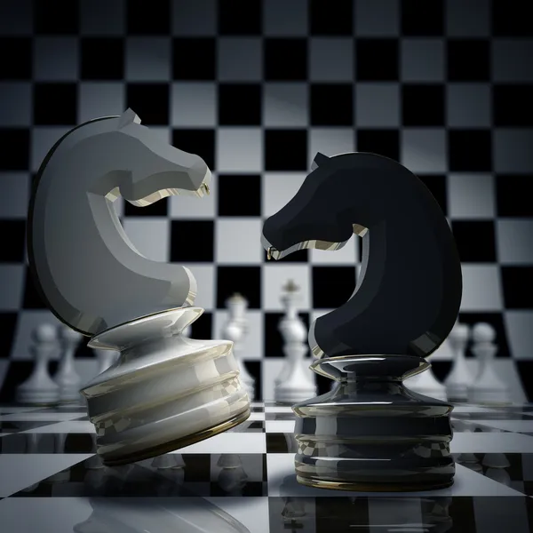 Schwarz gegen weites Schachpferd — Stockfoto