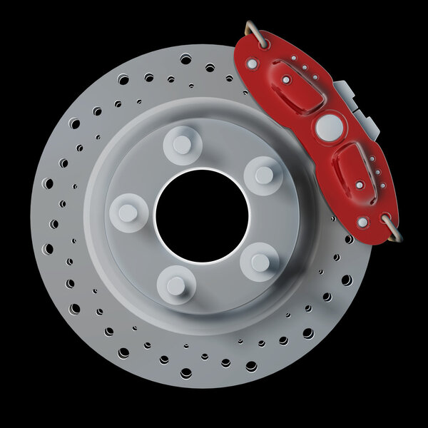 тормозной диск с красной поддержкой. Высокое разрешение 3D рендеринга
