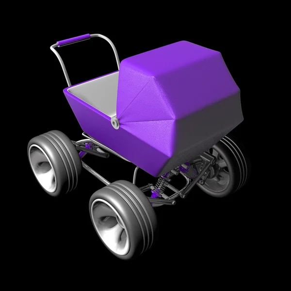 Purple Baby super Carriage with big car wheel — Stock Photo, Image