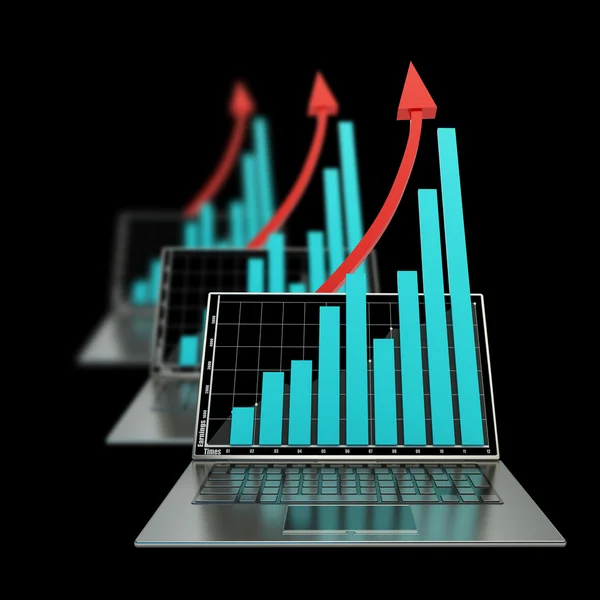 Laptop showing a spreadsheet 3d — Stock Photo, Image