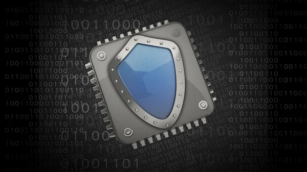 Prozessoreinheit CPU mit blauem Sicherheitsschild-Konzept — Stockfoto