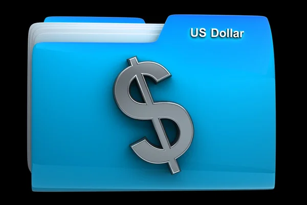 Pasta azul com símbolo do dólar dos EUA — Fotografia de Stock