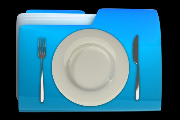 Blue folder with plate symbol — Stock Photo, Image