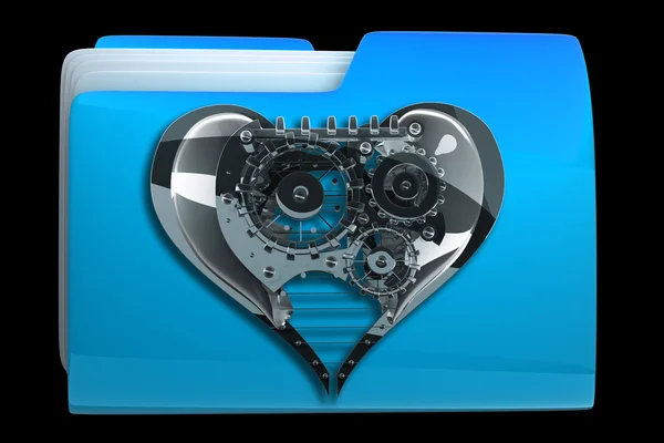 Blue folder with heart engine symbol — Stock Photo, Image