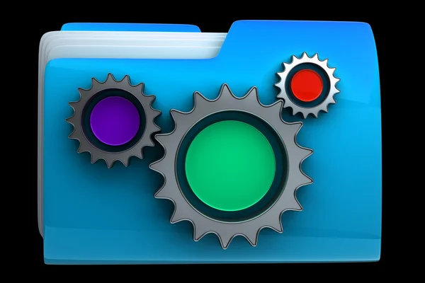 Blue folder with gear wheels symbol — Stock Photo, Image