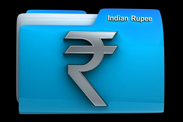 Blå mapp med indiska rupier symbol — Stockfoto