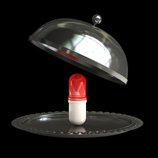 Pille auf dem Silbertablett — Stockfoto