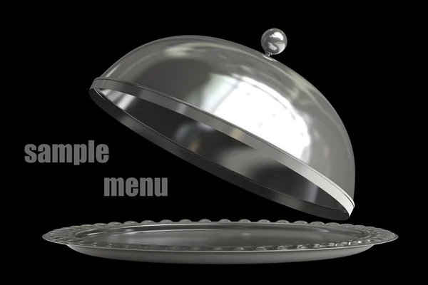 Open empty metal silver platter or cloche — Stock Photo, Image