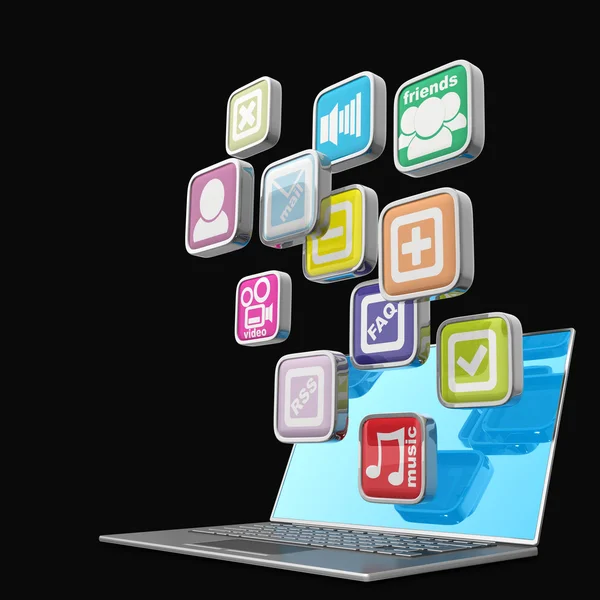 Laptop mit farbigen Applikationssymbolen — Stockfoto