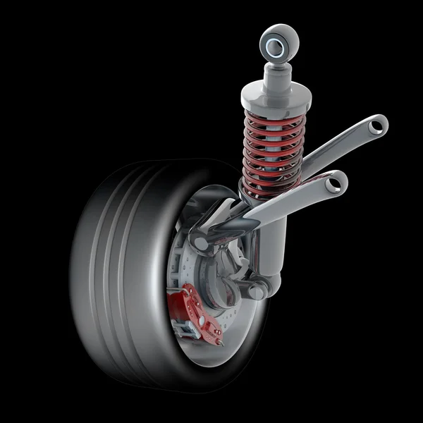 Wheel, shock absorber and brake pads. Stock Photo by ©ADDRicky 20328565