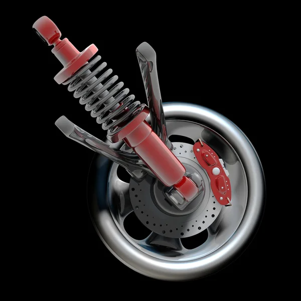 Wheel, shock absorber and brake pads — Stock Photo © ADDRicky 32145813