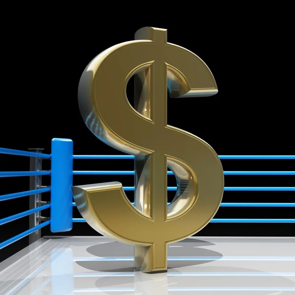 Символ доллара США на боксерском ринге — стоковое фото
