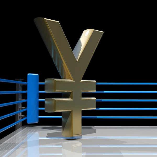 Symbole yen sur le ring de boxe — Photo