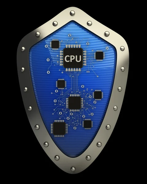 Серебряный щит с процессором — стоковое фото