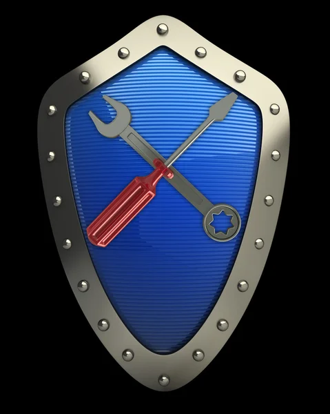 Silver shield with tools — Stock Photo, Image