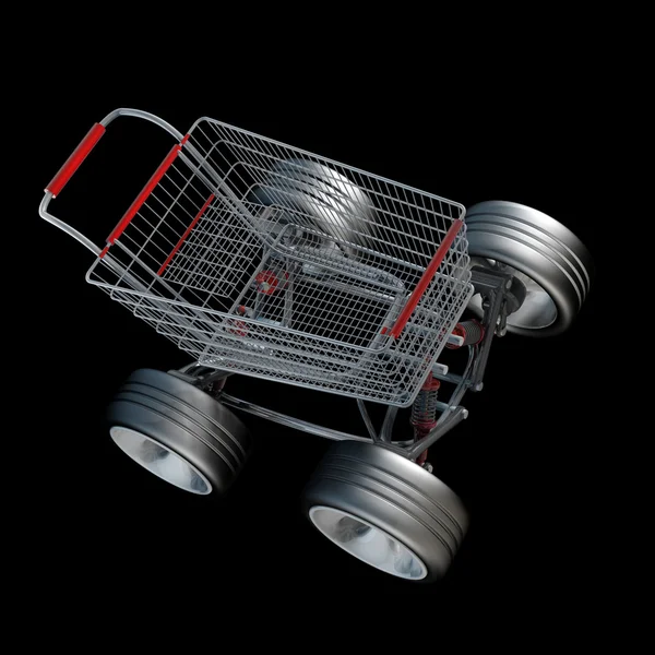 Carrinho de compras com roda de carro grande — Fotografia de Stock