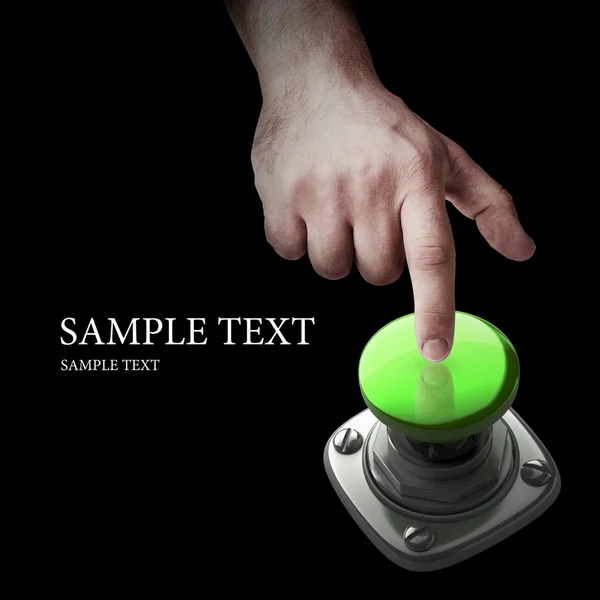 Hand press on green button — Stock Photo, Image