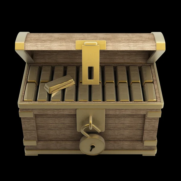 Vintage wooden chest with gold — Stock Photo, Image