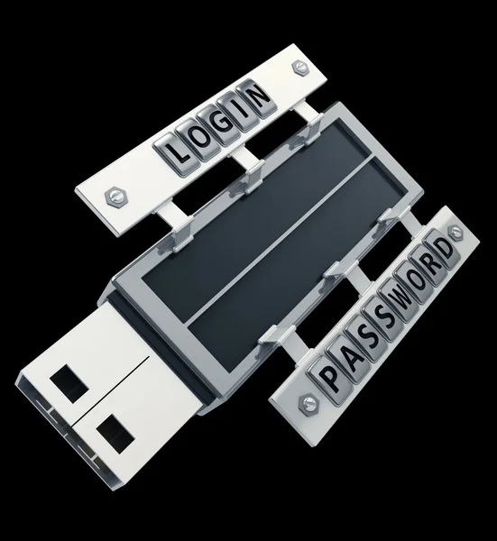 Seguro dispositivo chave USB com senha e logi — Fotografia de Stock