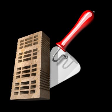 yapı ve inşaat kavramı. tuğla ve metal mala