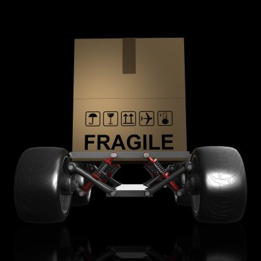 büyük araba tekerleği ile karton kutu