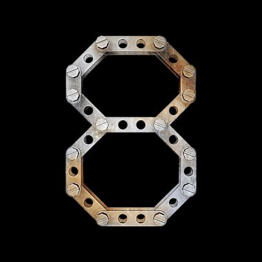 Perçinler ve vidalar siyah arka plan üzerine izole olan metalik rakam (8)