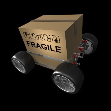 büyük araba tekerleği ile karton kutu