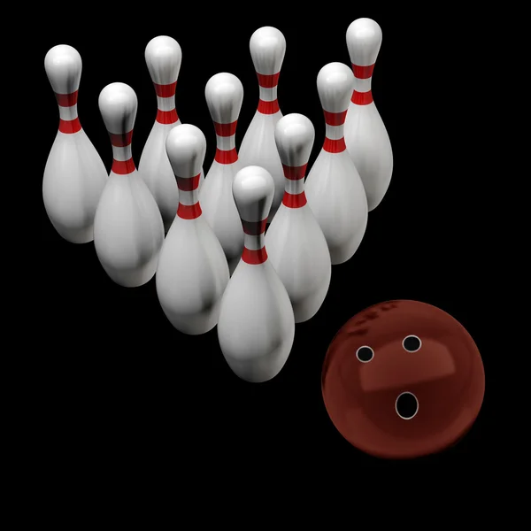 3D-Darstellung von Bowling isoliert auf schwarzem Hintergrund — Stockfoto