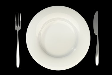 bıçak, tabak ve çatal beyaz yüksek çözünürlüklü 3d