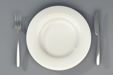 bıçak, tabak ve çatal beyaz yüksek çözünürlüklü 3d