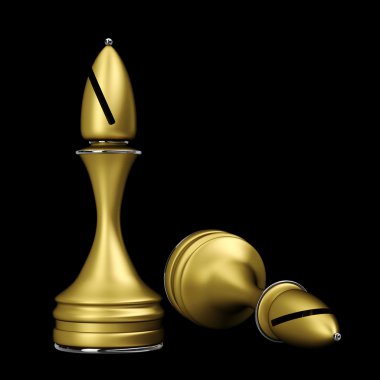 siyah arka plan üzerine izole satranç altın memur