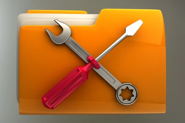 Yellow folder Screwdriver and Wrench icon — Stock Photo, Image