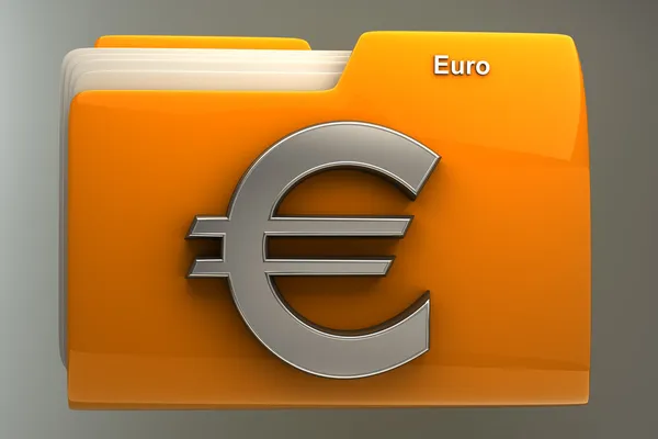 Желтая папка с символом евро — стоковое фото