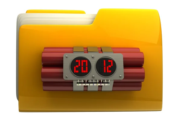 Yellow folder with Explosives alarm clock — Stock Photo, Image