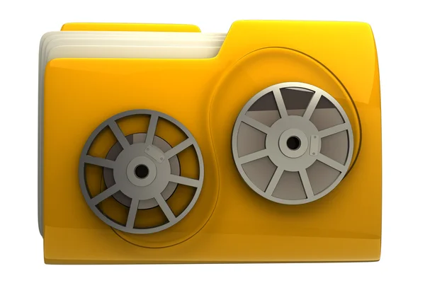 Yellow folder Cinema film roll icon — Stock Photo, Image