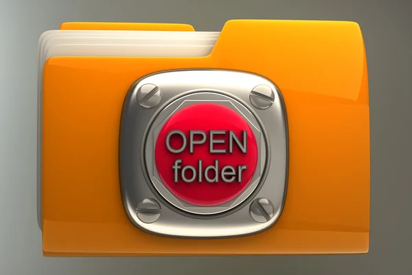 打开按钮的黄色文件夹 — 图库照片